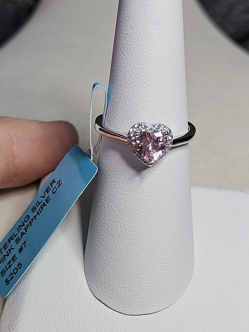 Pink Heart Halo Ring Sterling Silver